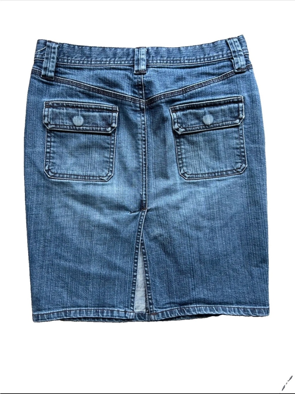 Vintage Y2K Express Denim Low Rise Midi Pencil Skirt 0 Slit Pocket Office Siren